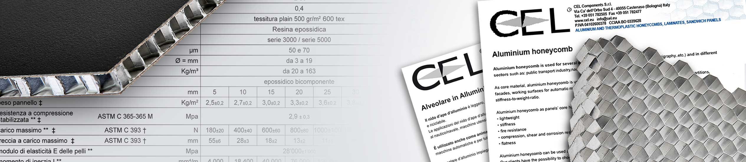 Cel components technical documentation, datasheets for its wide range of honeycomb panels.
